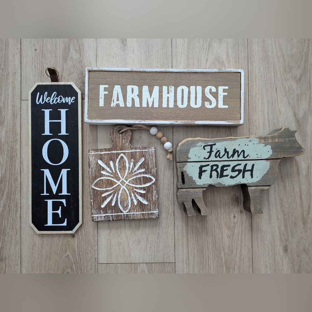 Rustic Farmhouse Wall Decor Set - Brown and White